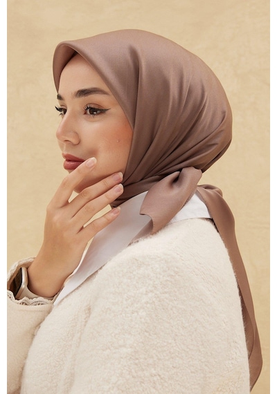 Silk Home Düz Shiny Eşarp - Koyu Vizon - Koyu Vizon
