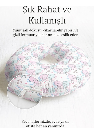 Sevimli Tavşan Desenli Boyun Yastığı - Pastel Mavi Pembe Çocuk & Yetişkin Seyahat Yastığı Açık Camel