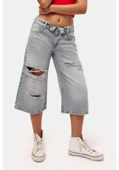 Itsbasic Kadın Kot Rengi 12s6-159 Straight Fit Maxi Bermuda Denim Şort Çok Renkli