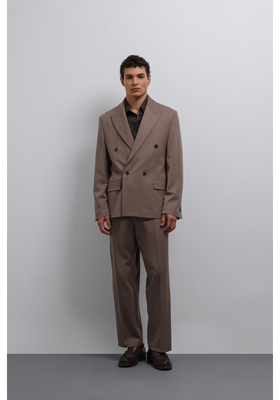 Antioch Relax Fit Kruvaze Erkek Blazer Ceket Vizon