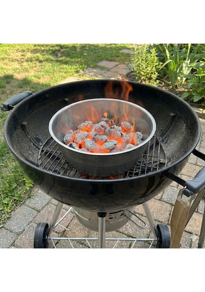 Yuvarlak Küre Barbekü Kömür Tutucu Çember - Ters Düz Kullanılabilir Vortex Kömür Aparatı