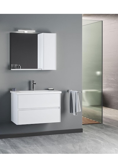 Orka Düden 80 Cm Mdf Çekmeceli Beyaz Banyo Dolabı Alt Modül Lavabo Beyaz