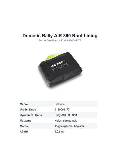 Dometic Rally Aır 390 Ön Çadır Tavan Astarı Roof Lining 9120001177