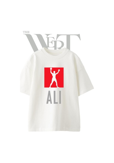 Thewert Ali Boxer Tasarım Baskılı Ünisex Beyaz Oversize T-shirt