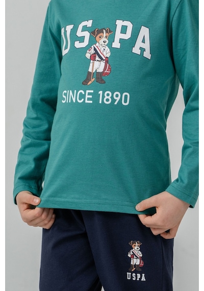 U.S. Polo Assn. Erkek Çocuk Pijama Takımı Baskılı Yeşil Uzun Kol Pijama Takımı Us2639-c-v1 Us2639-c-v1