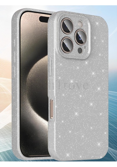 Apple İphone 16 Pro Kılıf Kamera Korumalı Parlak Simli Lüks Kapak - Gümüş