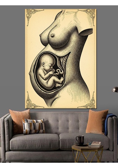 Ahşap Tablo Anne Karnı Fetal Gelişim Şehir Tabloları