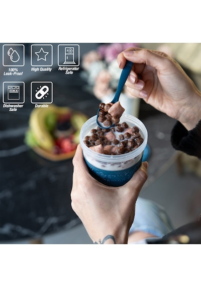 Eynel 1 Adet Take N Go Kaşıklı Hazneli Meyveli Yoğurt Kabı Piknik Iş Atıştırmalık Müsli Granola Süt Bardak Çok