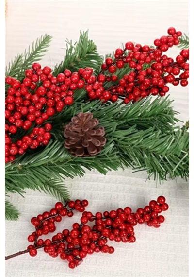 2 Adet Şık Kırmızı Yapay Meyve Dalları 22 Cm 8.66 Noel Ağacı Süsü, Dıy El Sanatları, Düğün &