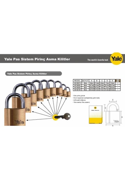 Yale Pas Sistem Pirinç 30 Mm Asma Kilit