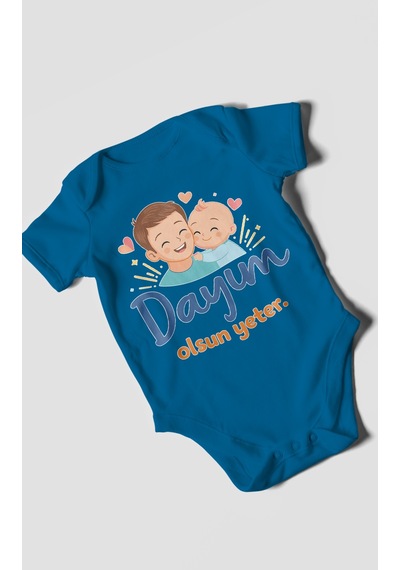 Morivokids Dayım Olsun Yeter Kısa Kollu Bebek Body %100 Pamuk Koyu Mavi