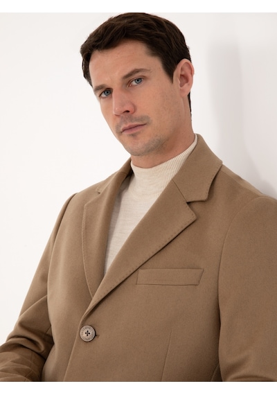 Cacharel Camel Slim Fit %100 Kaşmir Palto Kahverengi