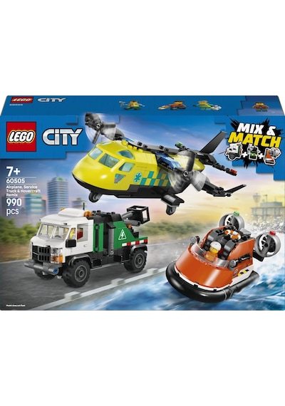 LEGO® City Uçak, Servis Kamyonu ve Hoverkraft Karışımı 60505 -7 Yaş ve Üzeri Çocuklar İçin Yaratıcı Oyuncak Yapım Seti (990 Parça)