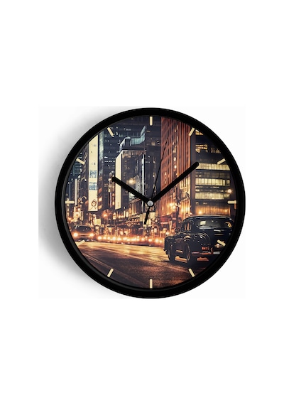 Klasik Araba Ve Gece Şehir Modern Duvar Saati - 30cm - Önü Camlı Siyah Kasa - Sessiz Mekanizma-jh0779 Siyah