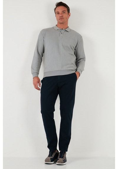 Buratti Pamuklu Regular Fit Düğmeli Polo Yaka Erkek Sweat 5905739 Gri
