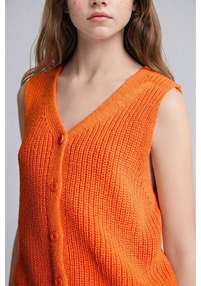 Defacto Regular Fit V Yaka Triko Yelek Kız Çocuk H8408a826hsog475 Turuncu-og475