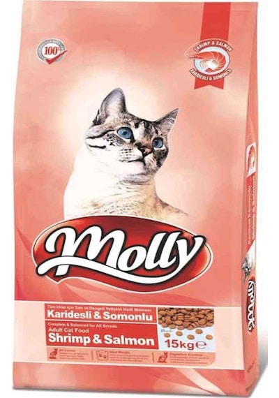 Molly Somonlu ve Karidesli Yetişkin Kedi Maması 15 KG