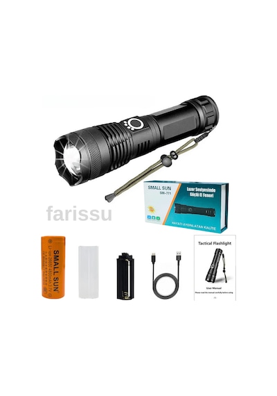 Süper Parlak Ve Suya Dayanıklı Small Sun Sm-771 El Feneri - 700 Metre Menzil Siyah