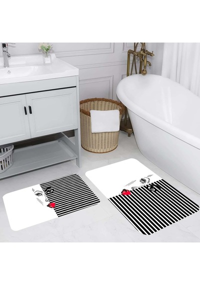 Rovigo Home Baskılı Kaymaz Taban 2 Li Banyo Paspas Takım Rvg5223-100X60-60X50 Çok Renkli