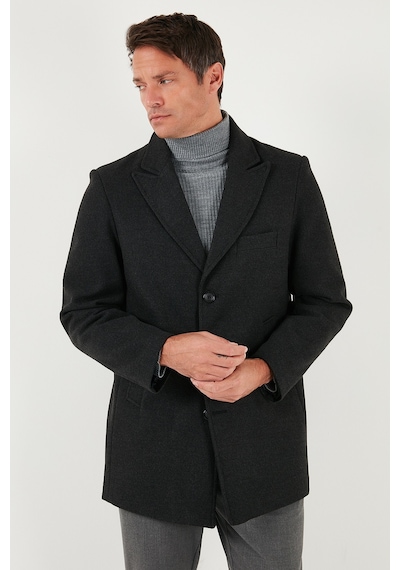 Buratti Slim Fit Apaş Yaka Astarlı Kaşe Erkek Kaban 584K1217 Füme
