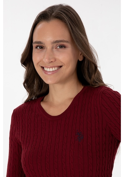U.S. Polo Assn. Kadın Bordo Bisiklet Yaka Basic Kazak 50313626-VR014
