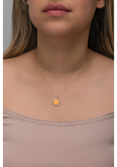 Nereze 925 Ayar Gümüş Rose Kaplama Mineli Güneş Model Kolye