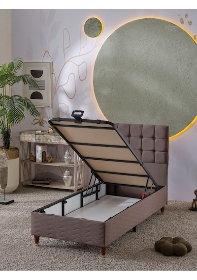 Beehanem Bengü Tek Kişilik 3lü Set Yatak+baza+başlık Kahve 90 X 190