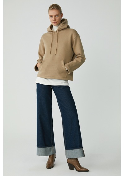 Ethıquet Pıper Kadın Içi Polarlı Yumuşacık Comfort Fit Kapüşonlu Kanguru Cepli Bej Sweatshirt