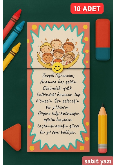 10 Adet Okul Hoşgeldin Kartlı Emoji Bileklik - Okul Hediyesi - Sınıfına Hoşgeldin - Öğrenci Hediyesi Renkli