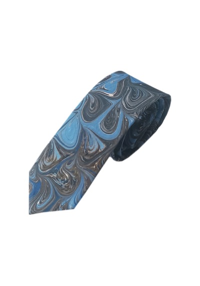 Elifebru Exclusive Handicrafts Ebru Sanatı El Yapımı Mavi Gri İpek Kravat Ikr 141 Çok Renkli
