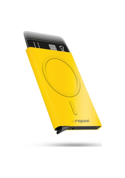 Wrapsol Magsafe Mekanizmalı Kartlık Rfid Korumalı Alüminyum Otomatik Kredi Kartlık Renkli Parlak Saks Mavi Metalik Sarı Metalik Sarı