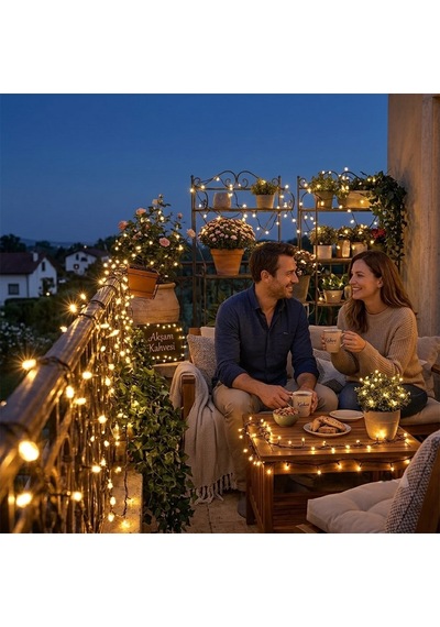 50 Metre Gün Işığı Led Dekoratif Aydınlatma Işığı - Dış Mekan Ve İç Mekan Uyumlu, Bahçe, Balkon Teras Parti Süsleme Led Zincir Işık Gün Işığı - Sarı