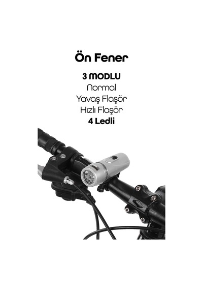 Ön-arka Set Bisiklet Feneri Pilli 500 Lümen 3 Mod Flaşörlü Bisiklet Farı Led Işık Gri 4414 Gri
