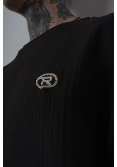 Respire Erkek R Nakışlı Fakir Kol Müslin Oversize T-shirt Siyah