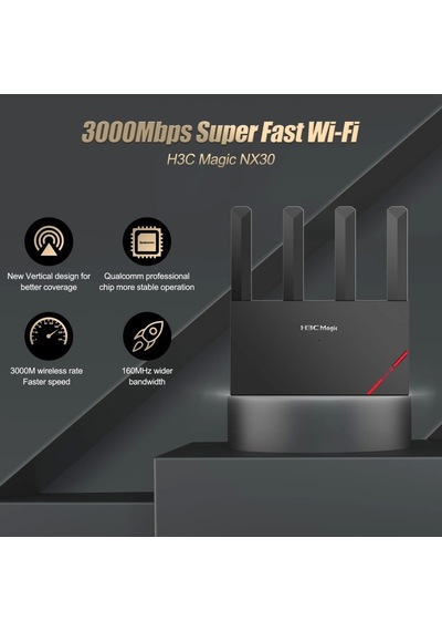 H3c Magic Nx30, Dual Band, Wifi 6, 3000mbps, 4port Gigabit, 4ad Anten, Masaüstü, Router, Access Poin