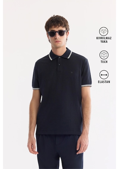 Avva Erkek Lacivert Kıvrılmaz Polo Yaka Pamuklu Teknik Kumaş Regular Fit T-shirt A61y1097