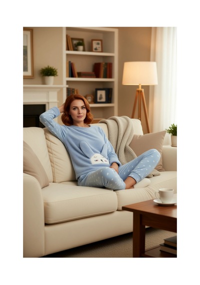 Frm Kadın Kalpli Polar Pijama Seti Ve Göz Bandı Hediyeli Fonksiyonel mavi