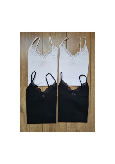 Demirsa Boutique Kadın 4'lü Paket Dantelli Pamuklu İp Askılı Atlet Siyah, Beyaz Siyah3