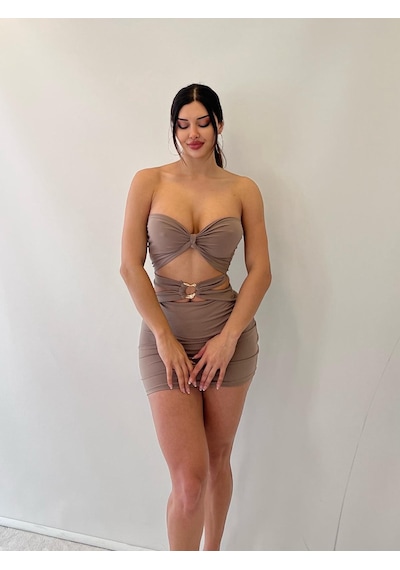 Pink Life Bej Sandy Kumaş Straplez Toka Detaylı Elb Bej