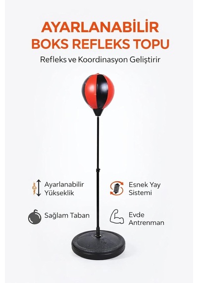Clifton Boks Standı 90-120 Cm, Refleks Topu, Eldiven Seti, Siyah Çok Renkli