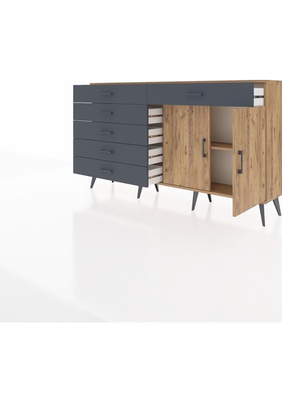 Arges Konsol Tek Raflı 6 Çekmeceli 2 Kapaklı 176x30x99 Çam-çam/an Çam-çam/antrasit Arges Konsol Tek Raflı 6 Çekmeceli 2 Kapaklı 176x30x99 Çam-çam/an Çam-çam/antrasit