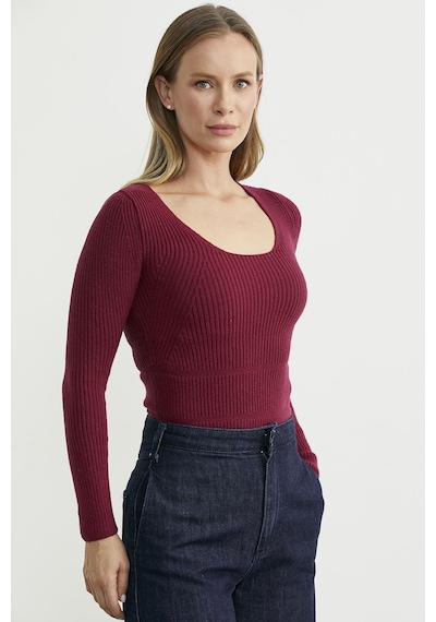 Sementa Fitilli Alttan Çıtçıtlı Triko Kazak - Bordo Bordo