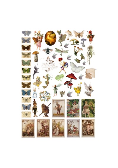 56 Adet Fairycore Sticker Seti - Etiket Seti Scrapbook Bullet Journal Çok Renkli
