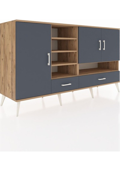 Kronos Konsol 8 Raflı 2 Çekmeceli 3 Kapaklı 176x59x99 Çam-antrasi Çam-antrasit