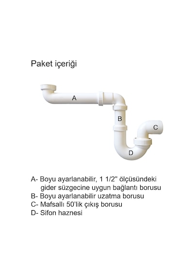 Dallmer Yer Kazandıran Lavabo Sifonu Evye Sifonu 1 1/2'' Bağlantı Ağızlı 50lik Koku Önleyici