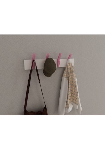 Hepsi3boyutlu Modern Duvar & Kapı Kanca Askılık - 4 Adet Pembe Kanca Askılık - Model No : 3 Pembe
