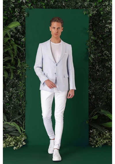 Efor Comfort Fit Çift Yırtmaç %100 Keten Casual Mavi Ceket C 668 Mavi