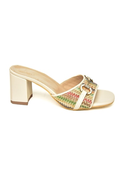 Fox Shoes U578401605 Renkli Keten Kalın Topuklu Kadın Terlik Renkli-keten Çok Renkli