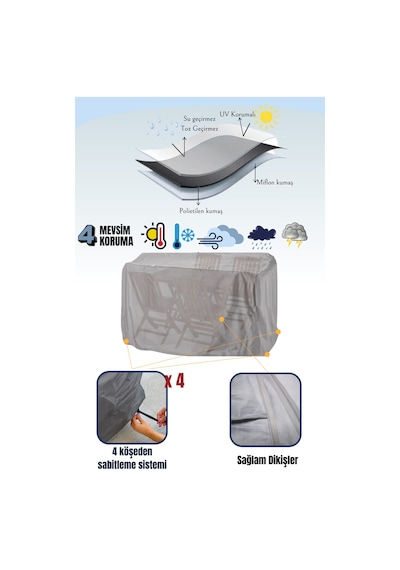 Gri Bahçe Mobilya Koruma Örtüsü Branda 160x160x80 Cm - Santimetre, Su Geçirmez, Güneşten Korur Gri