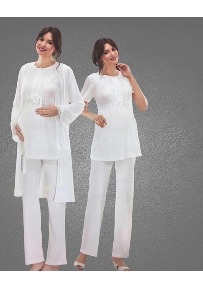 Nehir 2036 Hamile Lohusa 3Lü Pijama Sabahlık Takım (286567794)